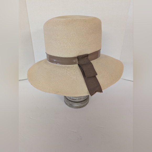 Vintage Accessories - Vintage Hat Cream Brown Ribbon 1970s Floppy Hat Bohemian